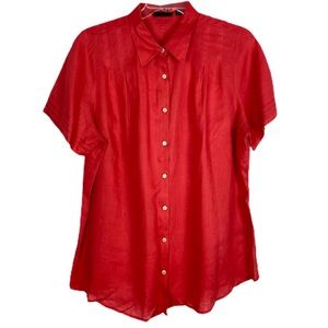 Avenue Plus Size Coral Collared Button Up Blouse